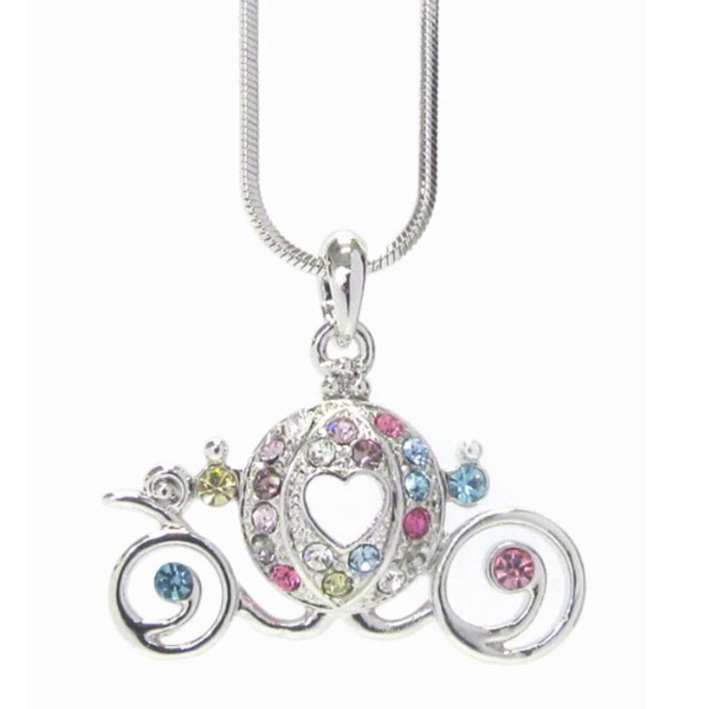White gold plated Cinderella's Crystal Studded Carriage